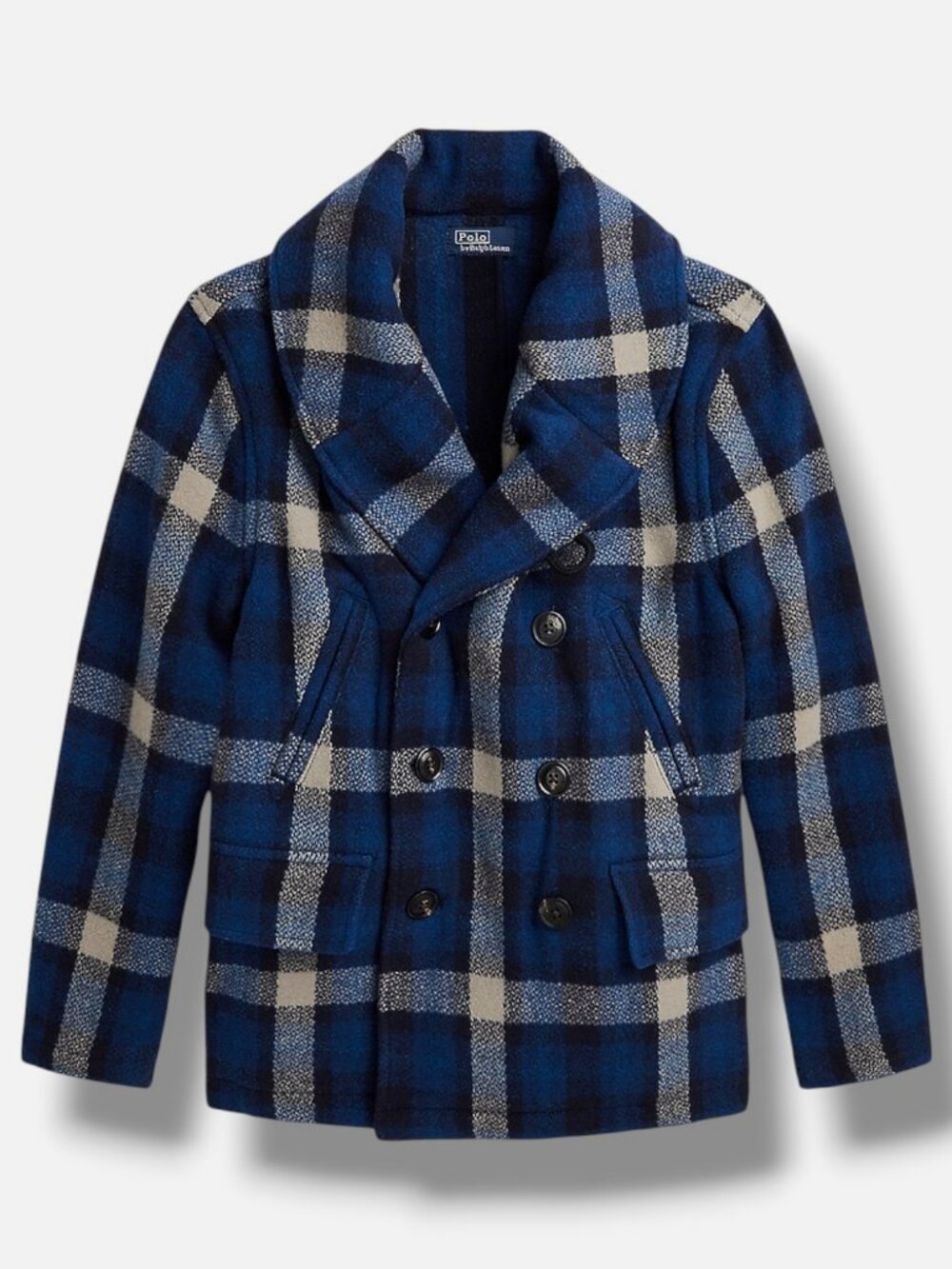 Polo Ralph Lauren Kids Boys Blue Plaid Wool Ranch Jacket Over Coat Sz L (14-16)